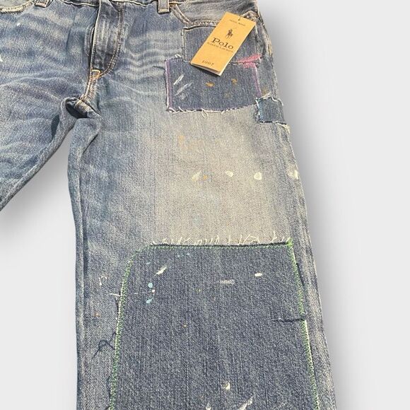 Polo Ralph Lauren Astor Slim Boyfriend Paint Splash Girls Blue Jeans size 16 New - Picture 5 of 12
